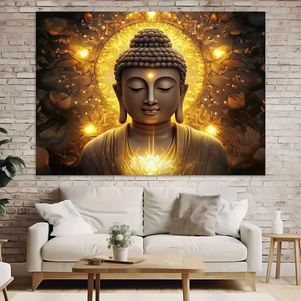 Arazzo Buddha Dorato da Appendere alla Parete, Decorazione Artistica Zen per Meditazione, Sfondo con Alone Spirituale per Soggiorno Camera da Letto