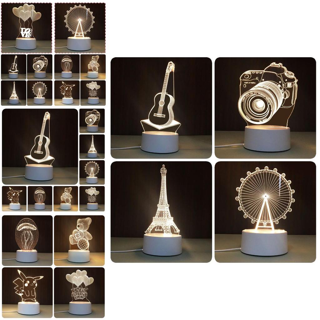 USB-Schreibtischlampe mit 3D-Effekt, Acrylplatte und LED-Beleuchtung für festliche Dekoration