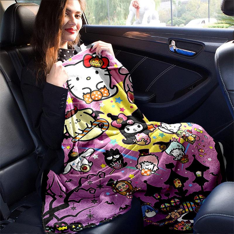 1pc Halloween Fun with Hello Kitty and Friends Themed Blanket, Seasonal Home Decorative Throw Blanket, Living Room, Travel, Camping, Car Blankets, Bea