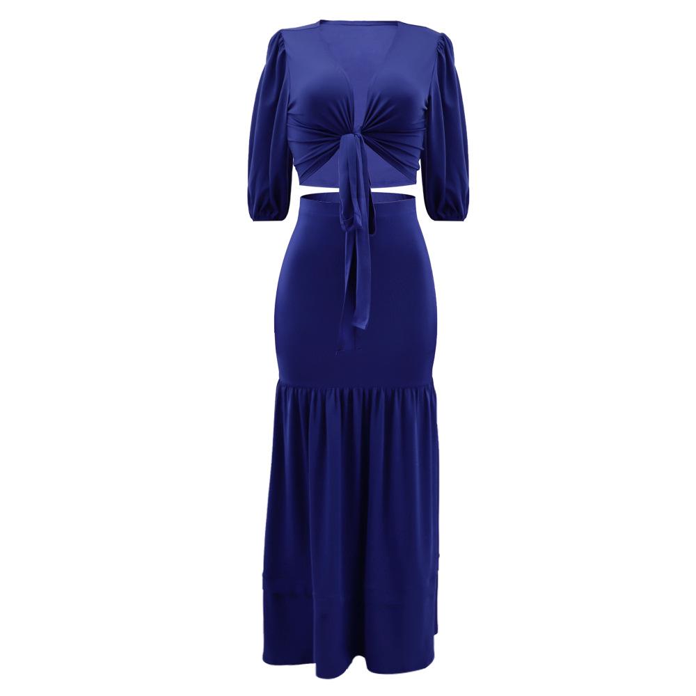 European & American Spring/Summer Slim Short Top with Casual High Waist Skirt Set