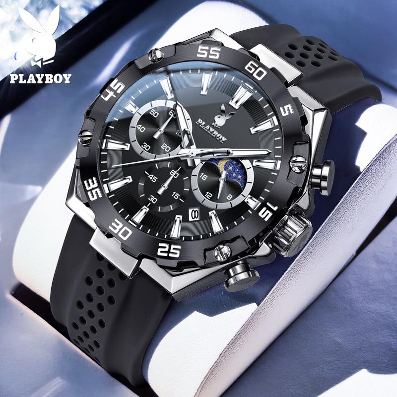 

Playboy Men s Multi-Function Waterproof Sports Watch with Large Dial and Three Eye Design.