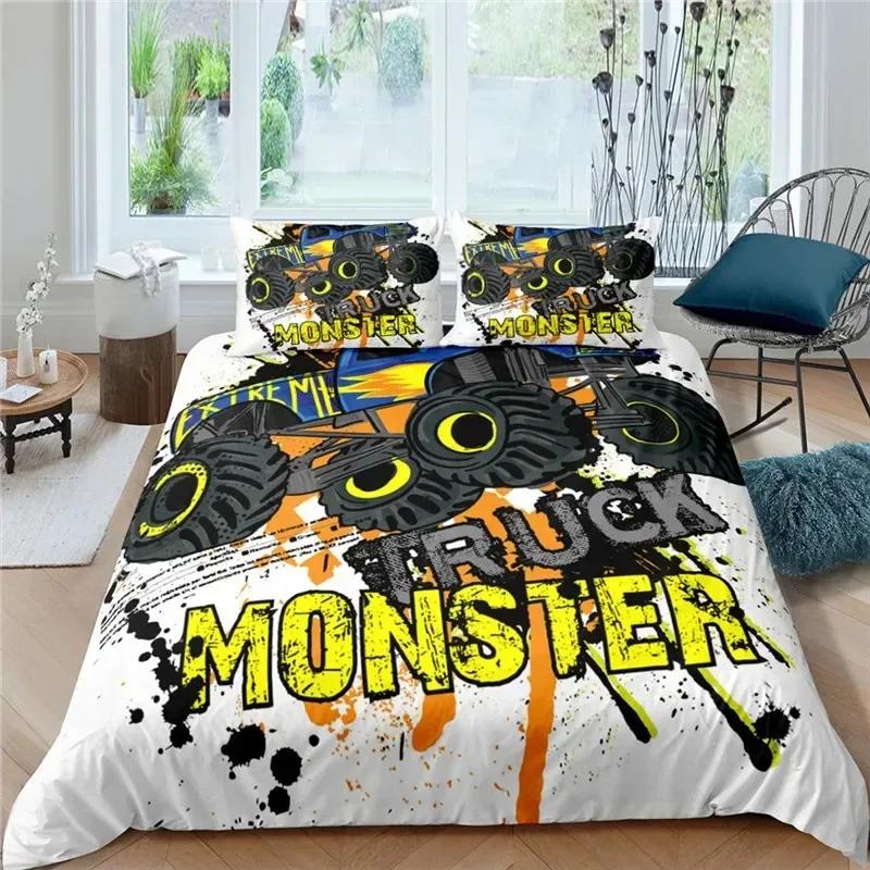 Monster Car Lovely Toy Truck Comforter Cover Polyester Printed Bed Set Duvet Cover Pillowcase Bedding Set Bed Linen Sheet Quilt