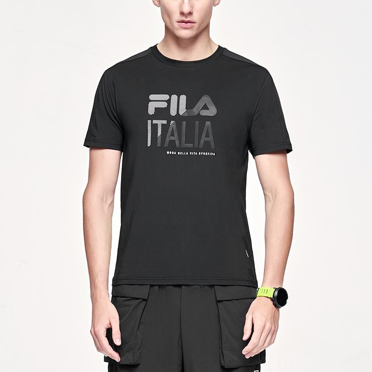 FILA Athletics Logo Print Pullover Round Neck Short Sleeve T-Shirt Men tops Deep-Black A11M121106F-BK