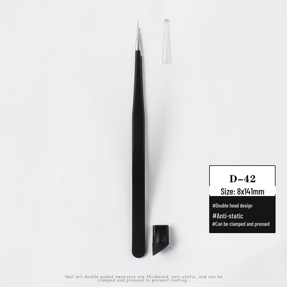 Двухсторонний многофункциональный пинцет для нейл-арта с силиконовой насадкой и прямой головкой для рельефных наклеек и ювелирных щипчиков.