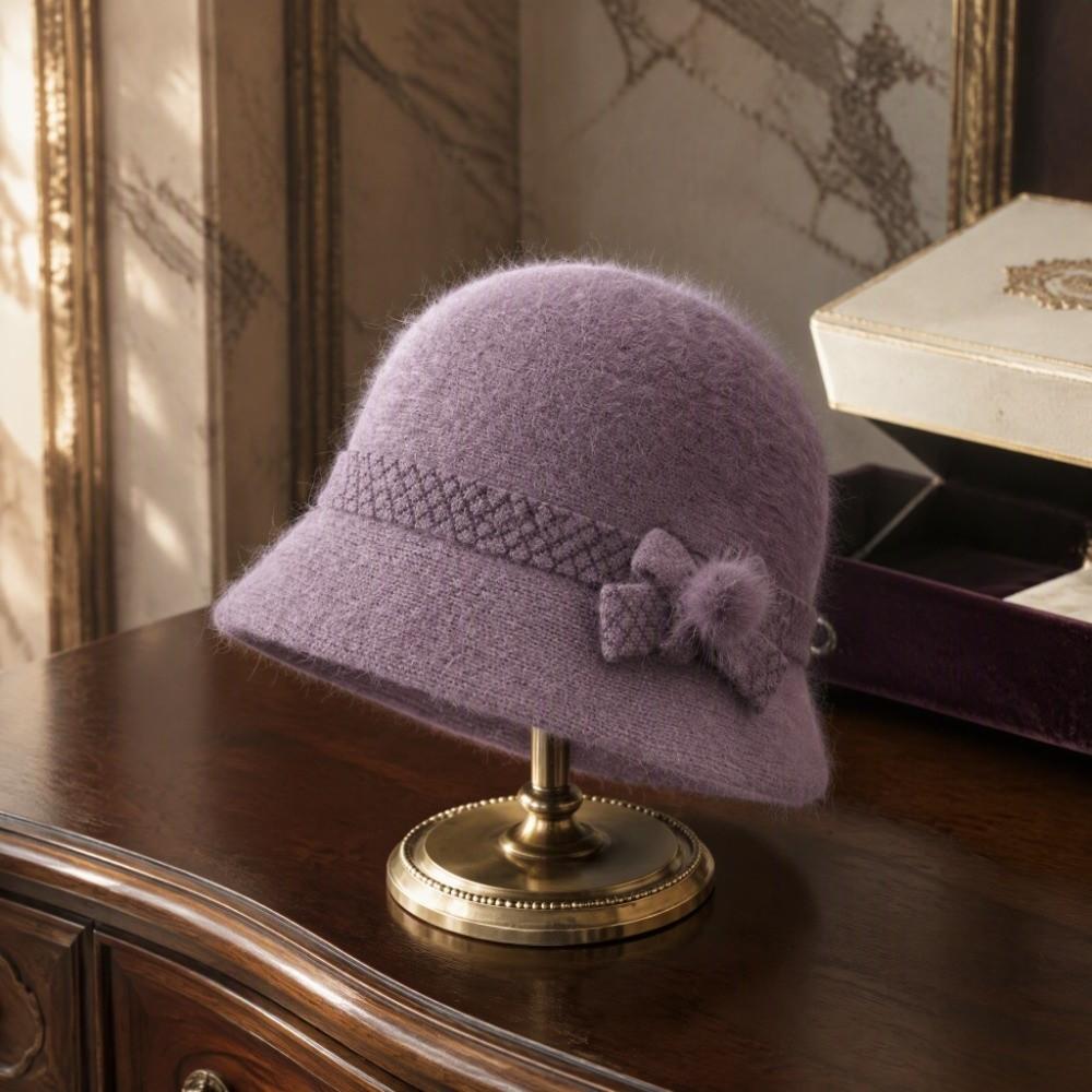 Fleece Lined Elderly Hat Soft Knit Knitted Cap Classic Style Women Bucket Hat Cold Weather