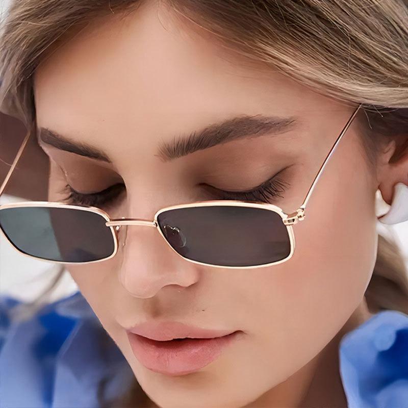 Non-polarized Candy Color Metal Cat Eye Sunglasses Female Summer Street Eyewear for Women Style