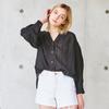 Pin Black Cotton Jacquard Blouse Black