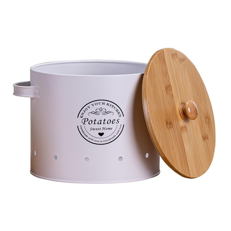 Bambusový kryt úložná nádrž Brambora prodyšná domácí freshness box Kuchyňská kovová úložná nádoba na brambory, cibuli, česnek