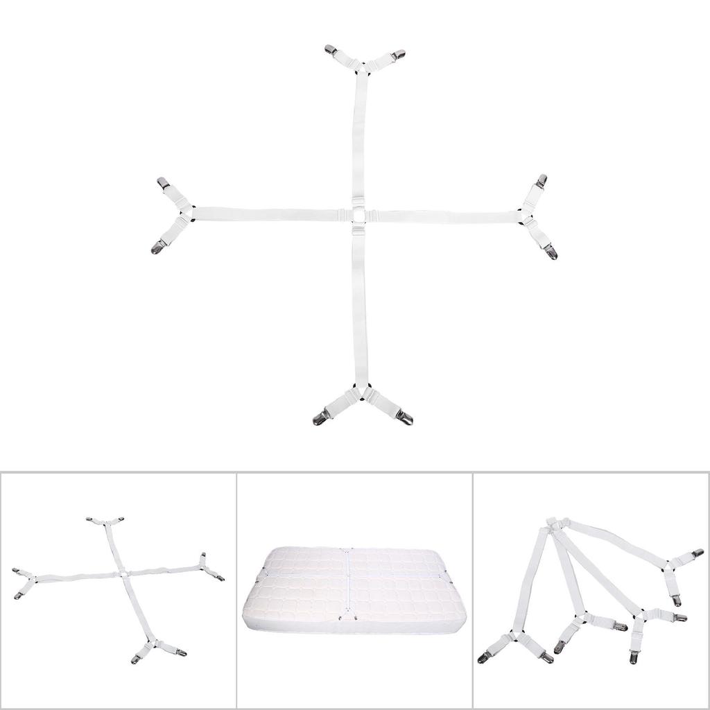 Elastic Crisscross Bed Mattress Sheet Straps Clips Triangle Grippers Holder Fasteners White