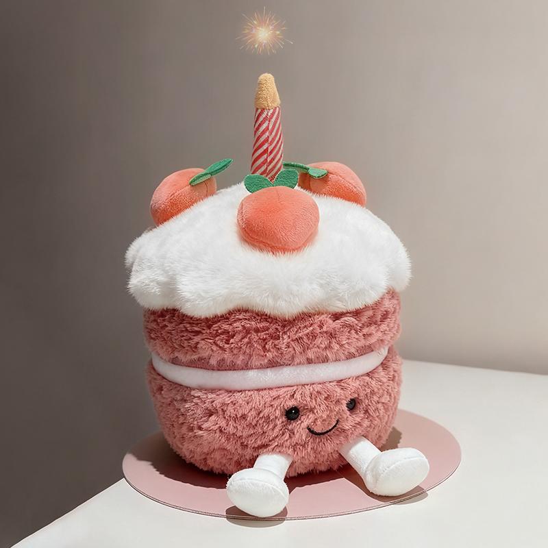 Kawaii Smile Cake Plush Toys Soft Stuffed Dessert Dolls with Candle Cherry Birthday Xmas Gift For Kids Cuddly Home Party Decor