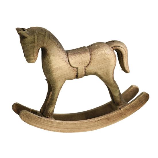 Yousheng Wooden Rocking Horse Figurine Vintage Wood Carving Pony Statue Sculpture Home Office Desktop Decoration Ornament