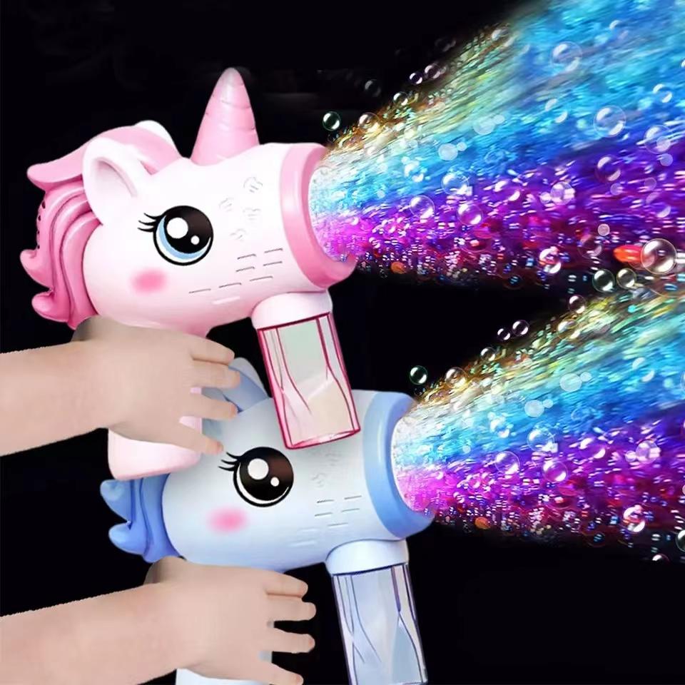 Einhorn Kinder Elektrische Seifenblasenpistole, Spielzeug Seifenblasenmaschine, Automatischer Seifenbläser Mit Lichtern, Outdoor Party Spiele, Kinder G
