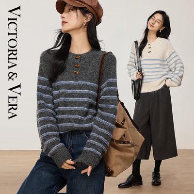 Women's Wool Blend Striped Knit Sweater