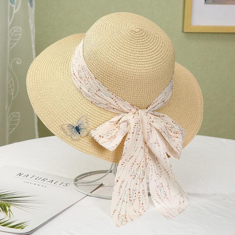 Summer sun hat women's sun protection straw straw hat new cute bow outdoor beach fisherman basin hat versatile tide