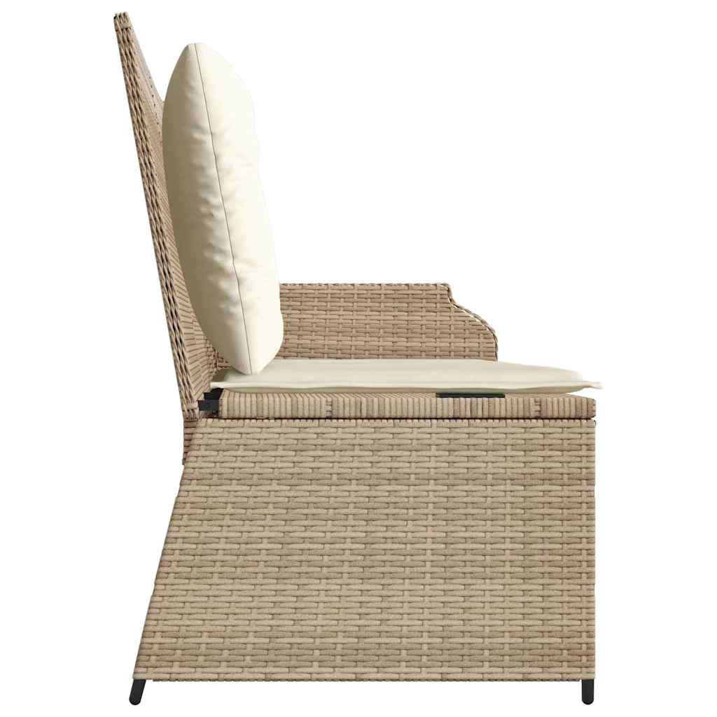 Vidaxl Folding Garden Bench With Cushions, Beige, Poly Rattan