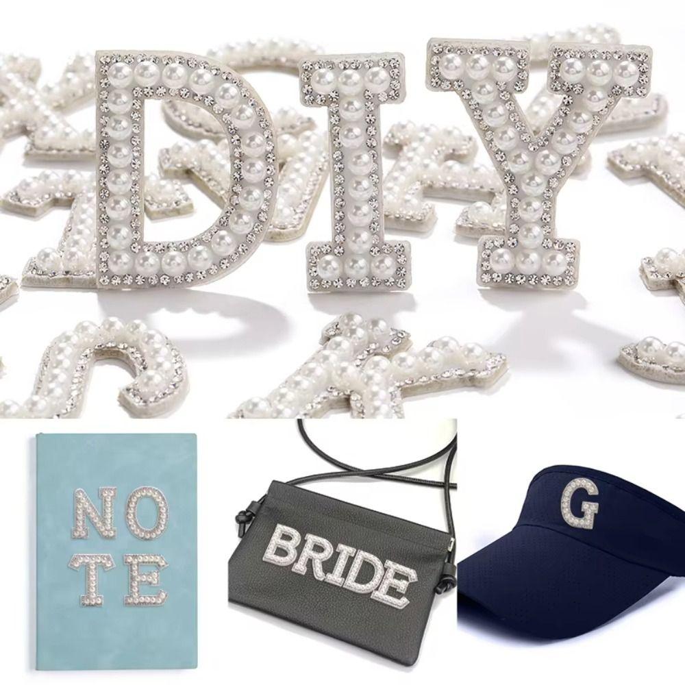 26Pcs A-Z Alphabe Rhinestone Letter Patches English Alphabet Pearl Alphabet Patch  Clothes