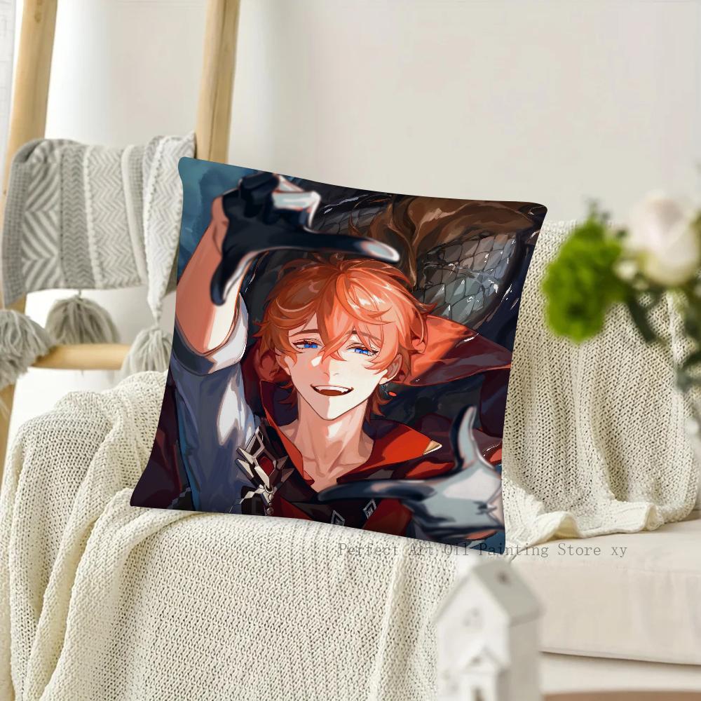 Game Anime Genshin Impact Tartaglia Pillow Case Square Pillow Cushion Cover Bedroom Sofa Room Decoration Casual Pillow Cover
