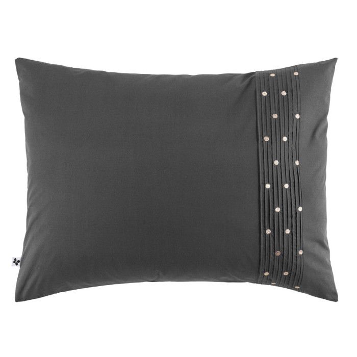 "Agathe" Pillowcase All Sizes with Religious Pleats and Embroidered Polka Dots - Agathe Poivre - 50 X 70 Cm