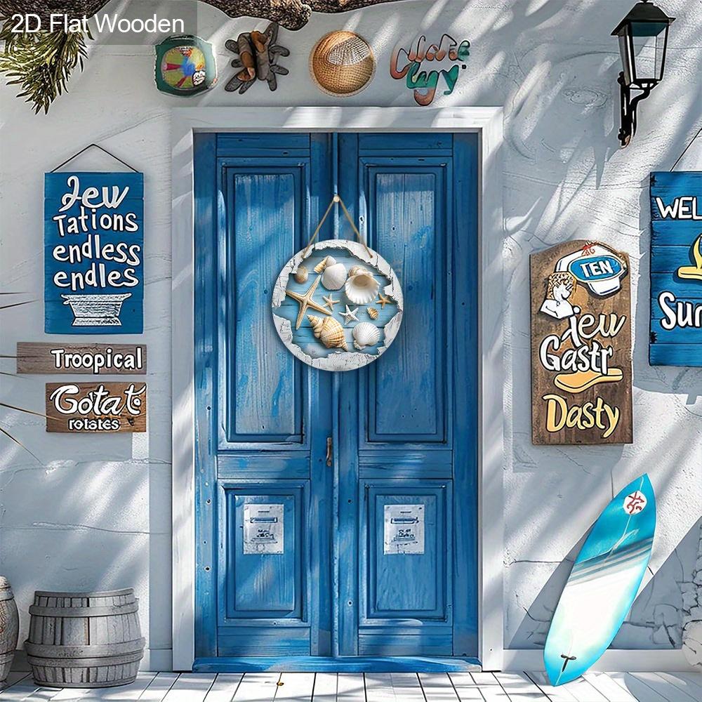 Sommer Holzschild mit Seestern- & Muschelmuster - Rustikale dekorative Hängeplakette - Ideal für vielseitige Verwendung