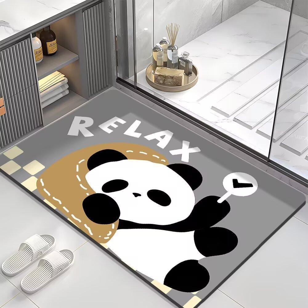 Cartoon Panda Bathroom Floor Mat Bathroom Water Absorption Quick Drying Dirt Resistant Anti Slip Diatom Mud Foot Mat