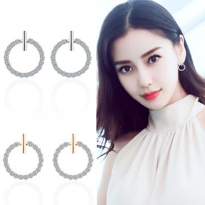 Reine Nadel Damen Temperament Einfache Persönlichkeit Vielseitige Ohrringe Diamant Kreis Ohrringe Antiallergisch