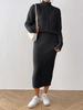 Women's Solid Color Elegant and Stylish Solid Color Set, Semi-high Neck Pullover Sweater, Hip Skirt, Half Skirt Two-piece Set