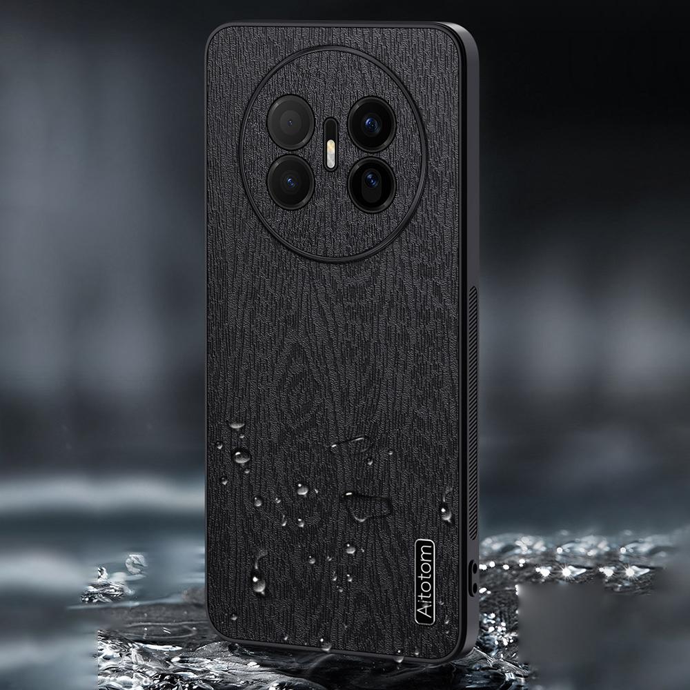 For Huawei Mate 70 Air Case Wood Texture PU Leather Coated PC TPU Phone Cover