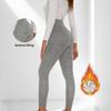 Women Leggings Solid Color High Waist Plush Lining Thickened Warm Pants Tight Fit Cold Weather