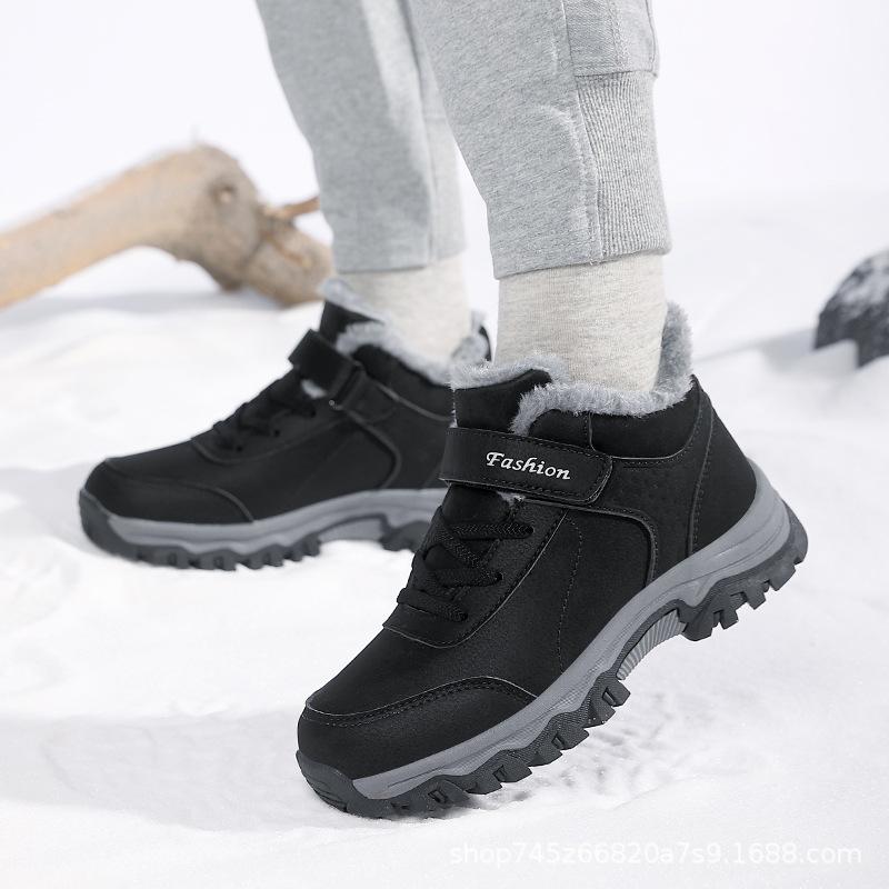 

2025 winter elderly shoes women s velvet thickened warm cotton shoes leather walking non-slip flat heel sports shoes snow boots 42
