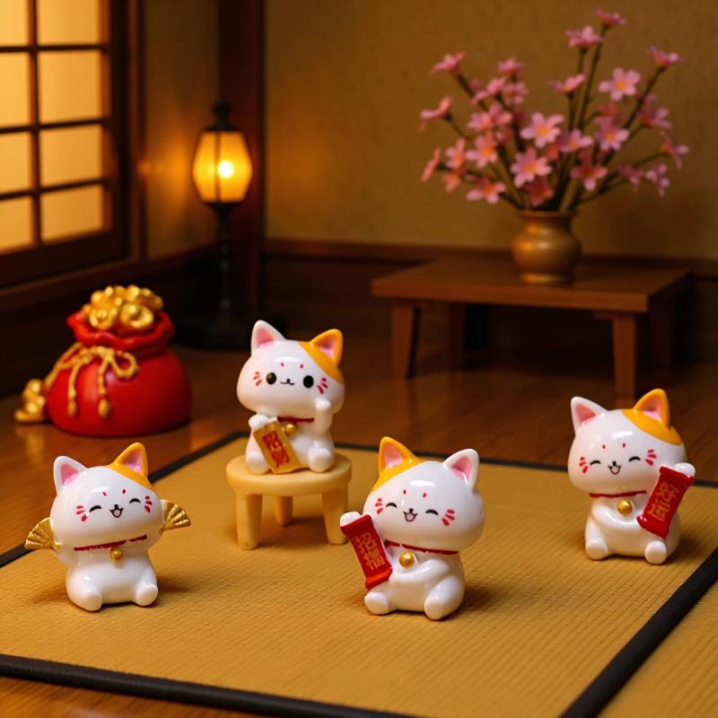Lucky Cat Moss Resin Ornament for Car or Desktop Decor