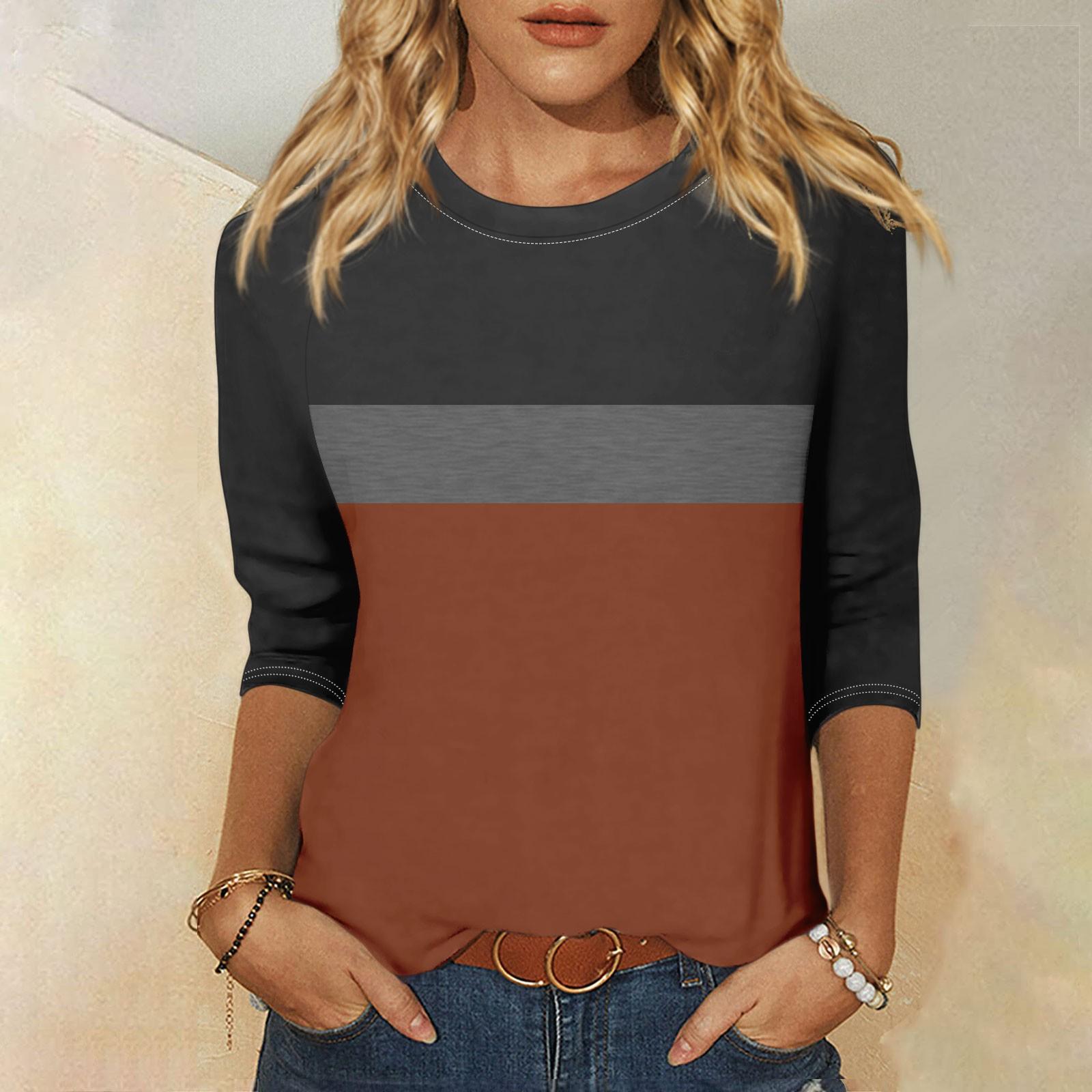 Женская модная повседневная рубашка с круглым вырезом и рукавами 3/4 — фото 6