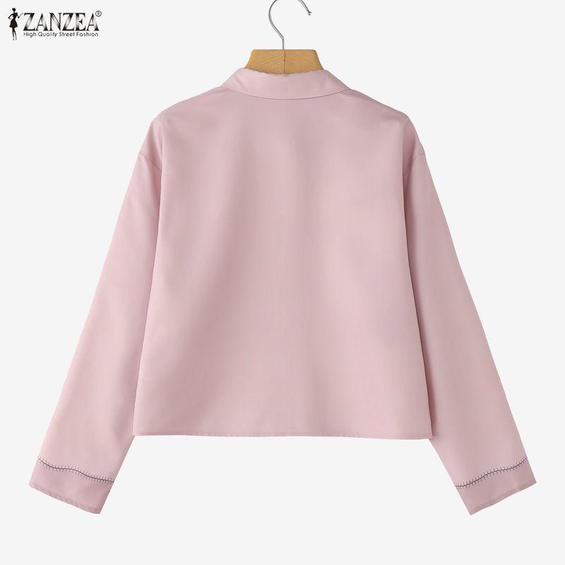 ZANZEA Women Casual Turn Down Collar Long Sleeve Print Blouse