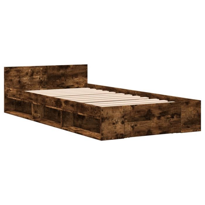 VidaXL Bed Frames and Drawer Smoked Oak 90x200 Cm Engineered Wood, Bed, Storage Bed, Single Bed Frame, Bed 3280801