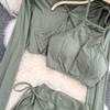 Fashion Suit Female Halter Camisole Three-Piece Set V-Neck Shawl Coat High Waist Split Skirt Autumn