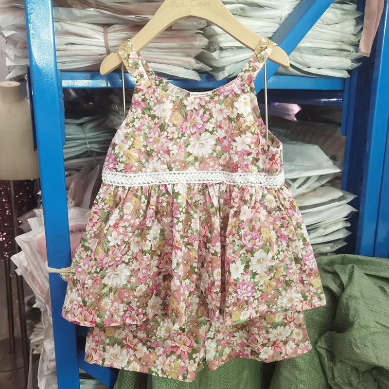 Girls Summer Floral Camisole Two Piece Set Cute And Fresh Childrens Clothing Outfit For Weather 80cm