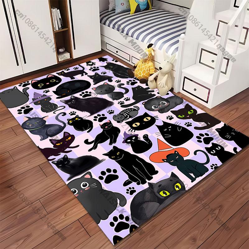 Various cute black cartoon cats carpet Yoga living room room decor children's crawling mat doormat area rug games mat