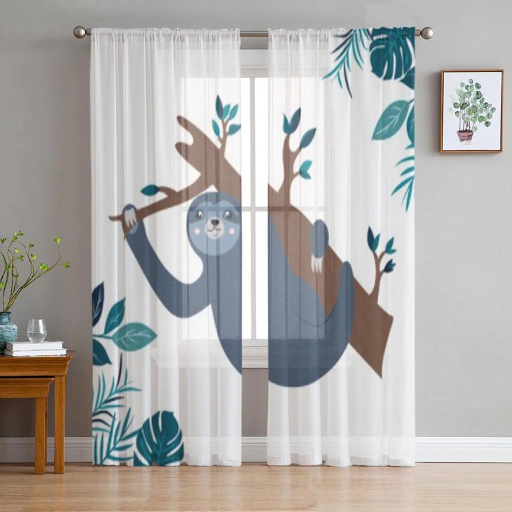 Sloth On A Branch Sheer Curtains For Living Room Kids Bedroom Tulle Curtains Kitchen Window Treatment Drapes
