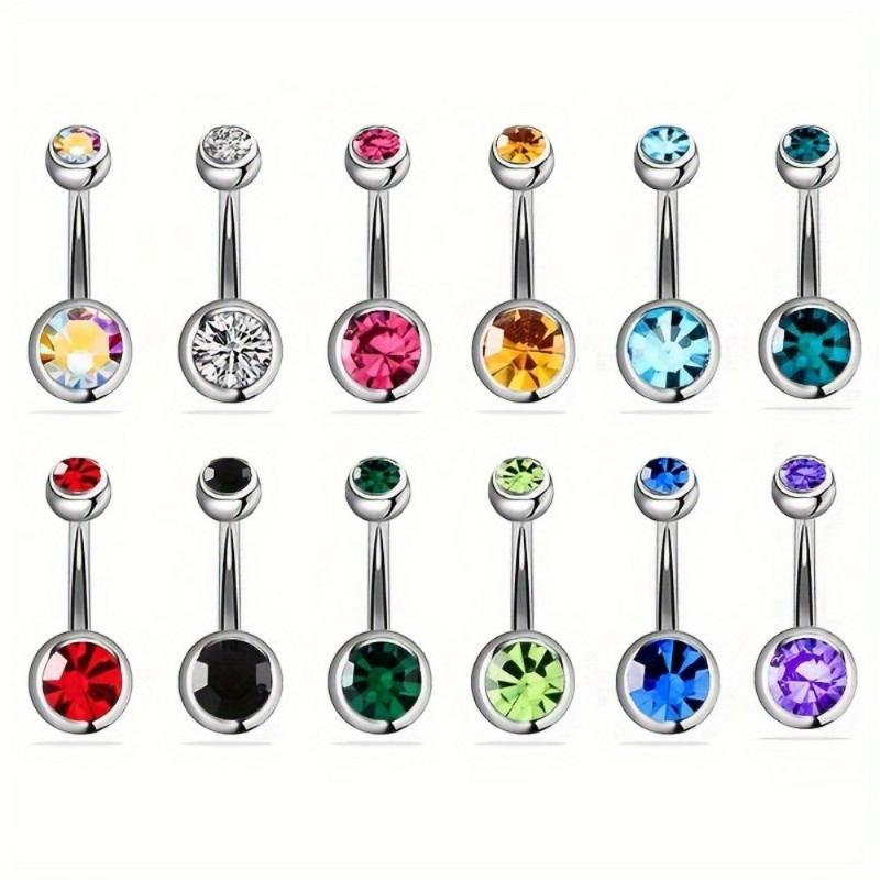 Glamorous Stainless Steel Belly Rings with Rhinestones for a Dazzling Summer Look