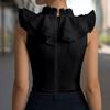 Women's Ruffle Detail Sleeveless Blouse V Neck Layered Ruffled Front Shirt Top Elegant Design Slim Fit