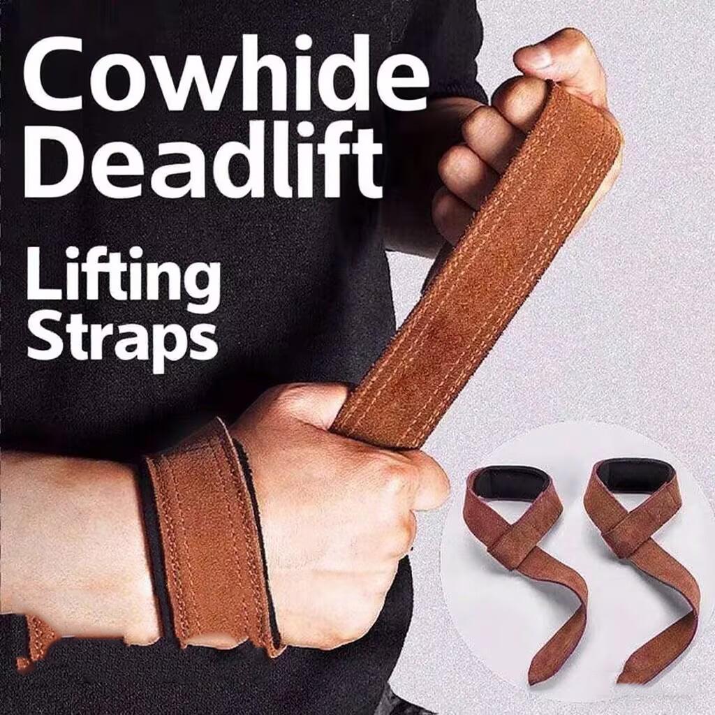 4mm Cowhide Weight lifting Wrist Straps Fitness Bodybuilding Training Gym lifting straps NonSlip Gym Grip Deadlift Pull-up