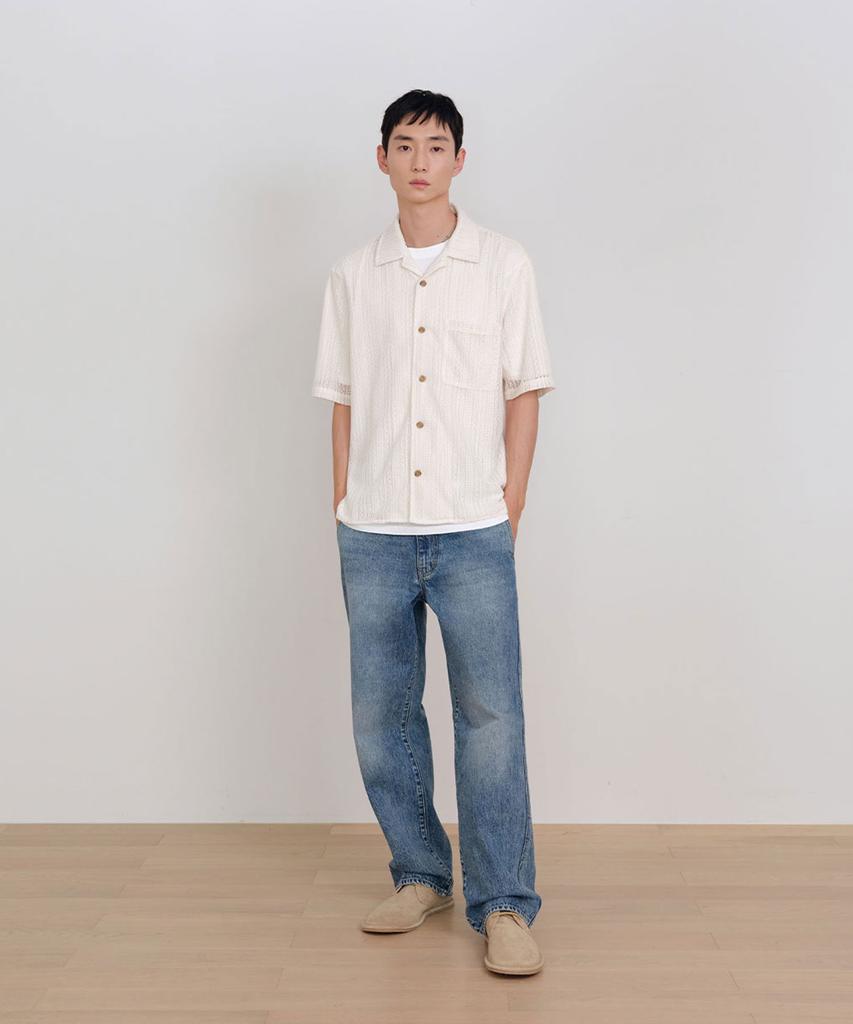 SIECLE Open Collar Crochet Half Shirt (Ivory)