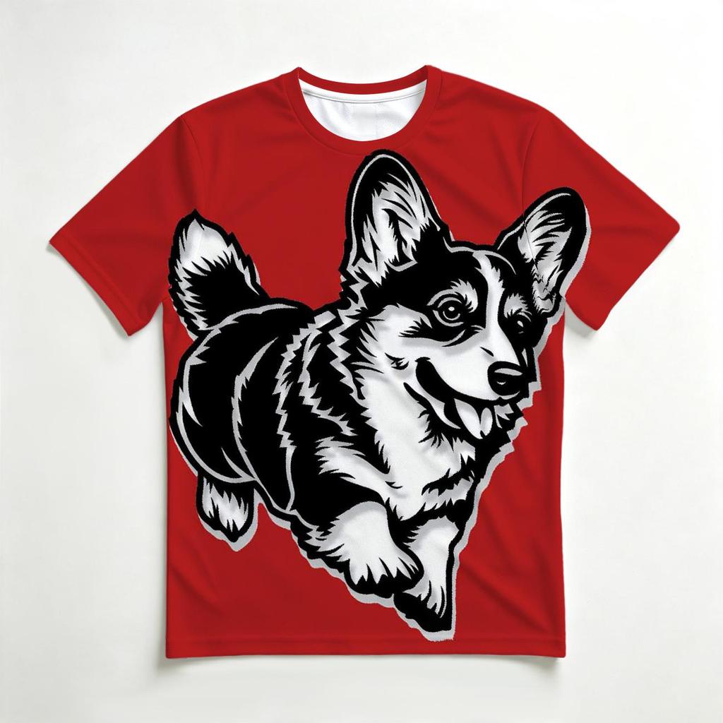 Men's Crew Neck 3D Print T-Shirt, Cute Corgi Dog Graphic Casual Short Sleeve Tee