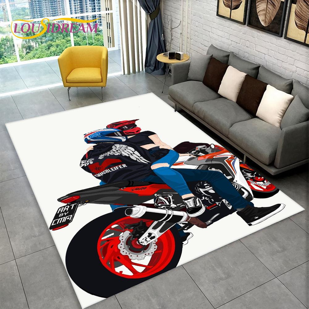 3D Motorcycle Racing Carpet Family Living Room Bedroom Decoration Door Mat Playroom Children Play Non-Slip Floor Mat