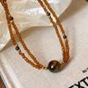 French Maillard Elegant Crystal Beaded Necklace - Tiger Eye Double Layer Choker with High-End Niche Luxury Feel