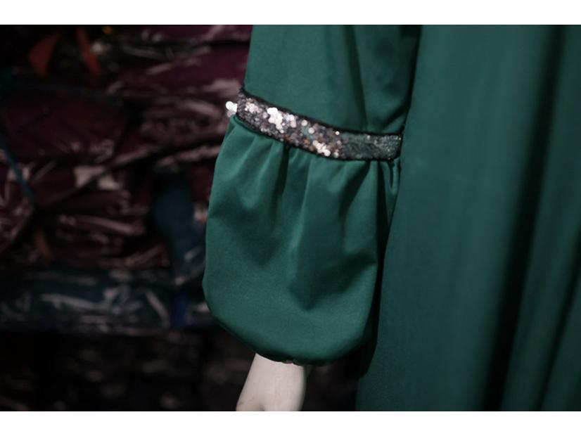 Orientalisches Pailletten-Langarm-Abaya-Kleid - Lässige Satter Saudi-Arabien Mode