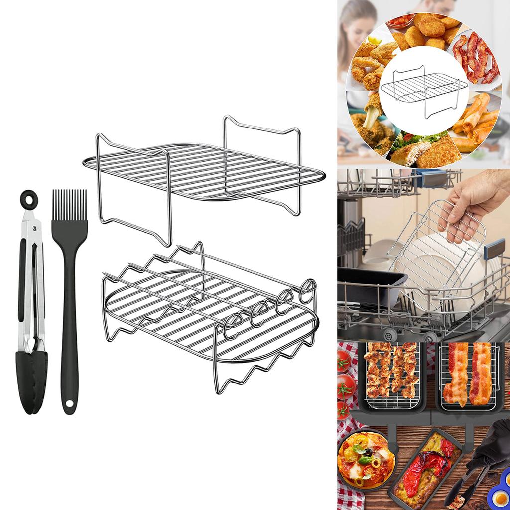 Airfryer Rack For Basket, Airfryer Accessories Dehydrator Rack, Multi-purpose Double Layer Rack With Skewer, Compatible With Double Basket Airfryers