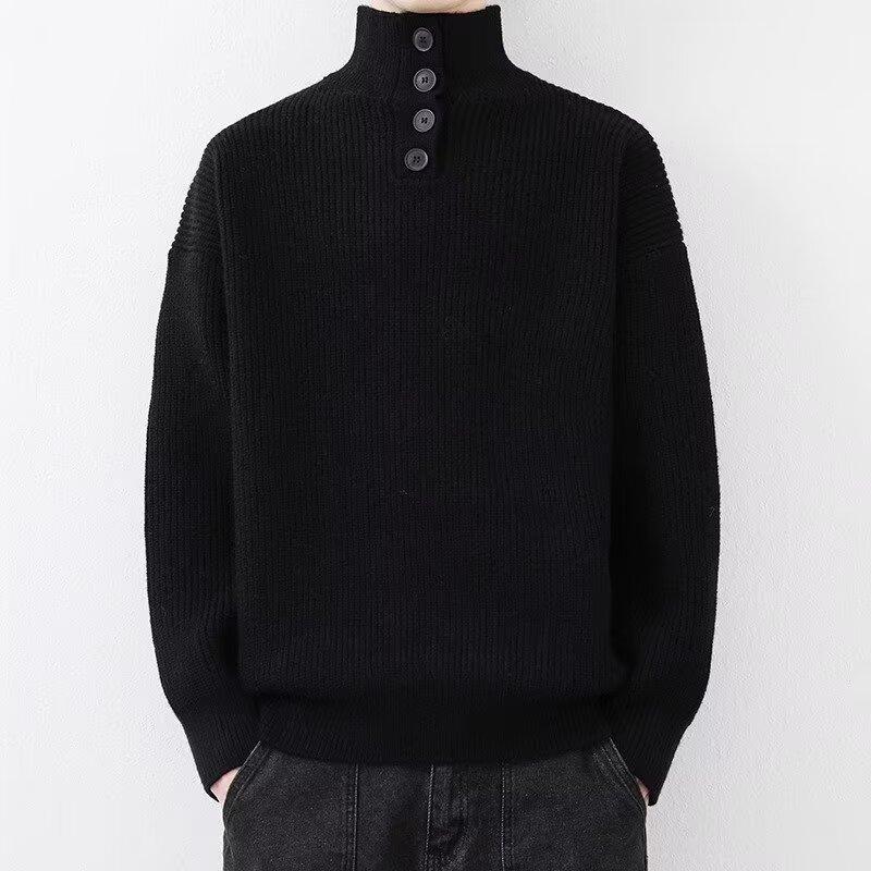 Koreansk stil Elegant genser med rullekrave Trendy All-Match løs mote strikkeplagg herreoverdel