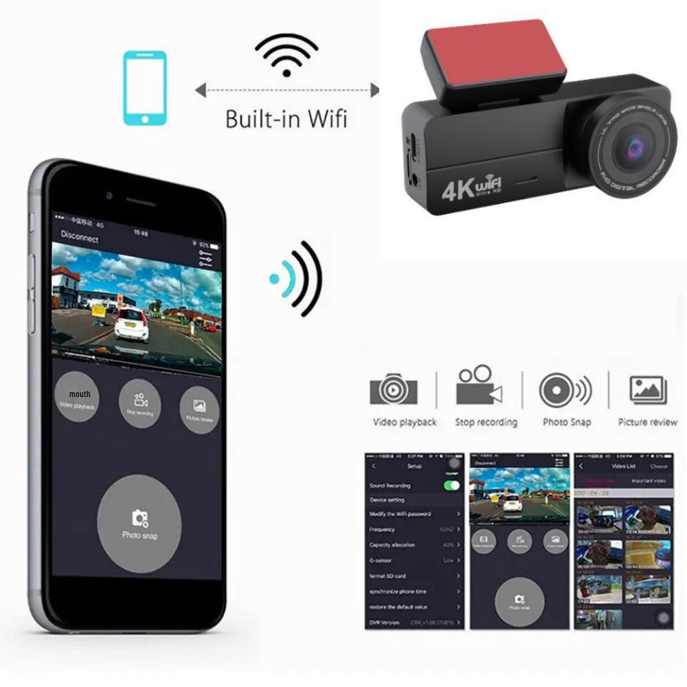 4K HD Night Vision Dash Cam with WiFi Mobile Interconnect & 3M Adhesive