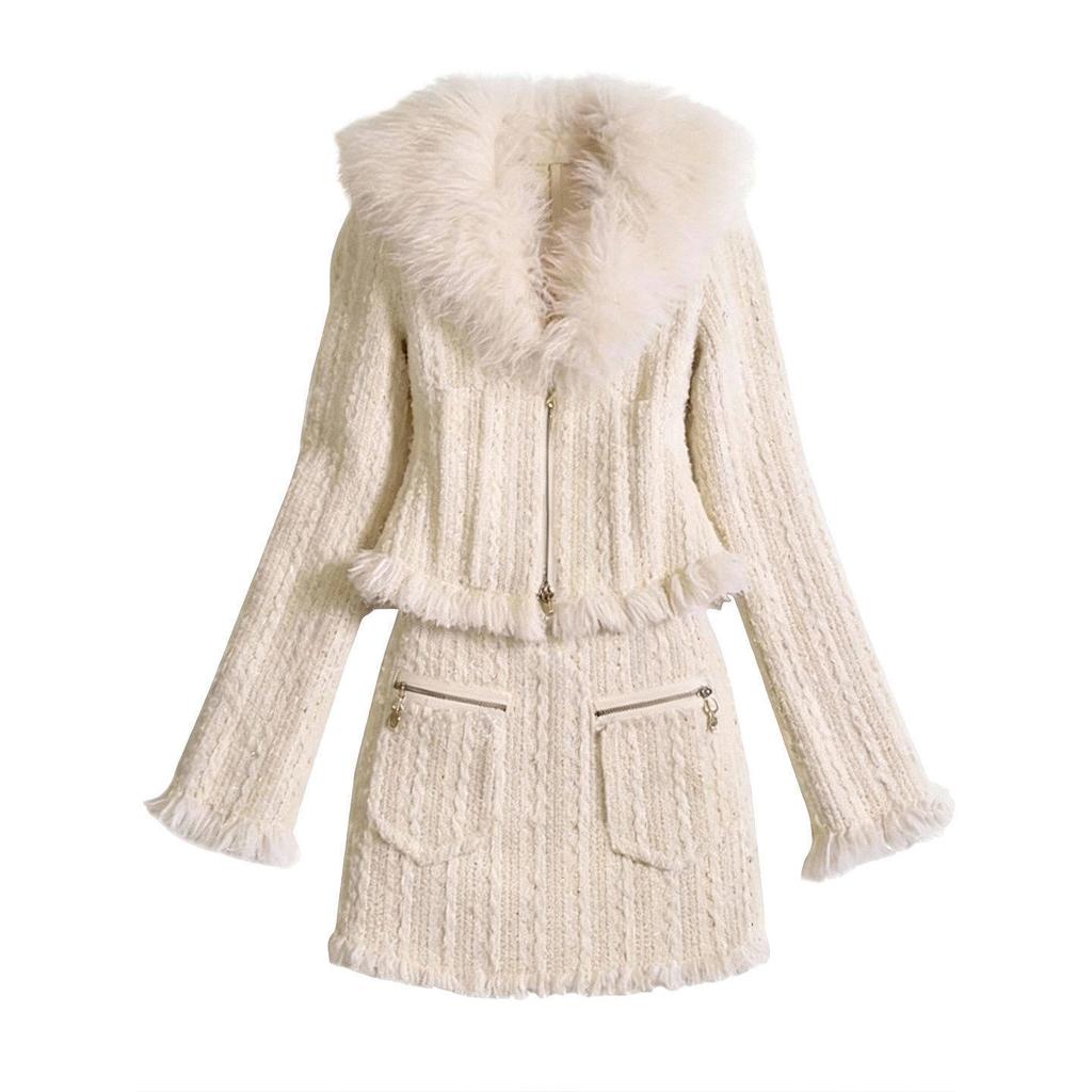 French Xiaoxiangfeng fur collar long-sleeved zipper jacket skirt set 1116 Qianjin style high-end two-piece set