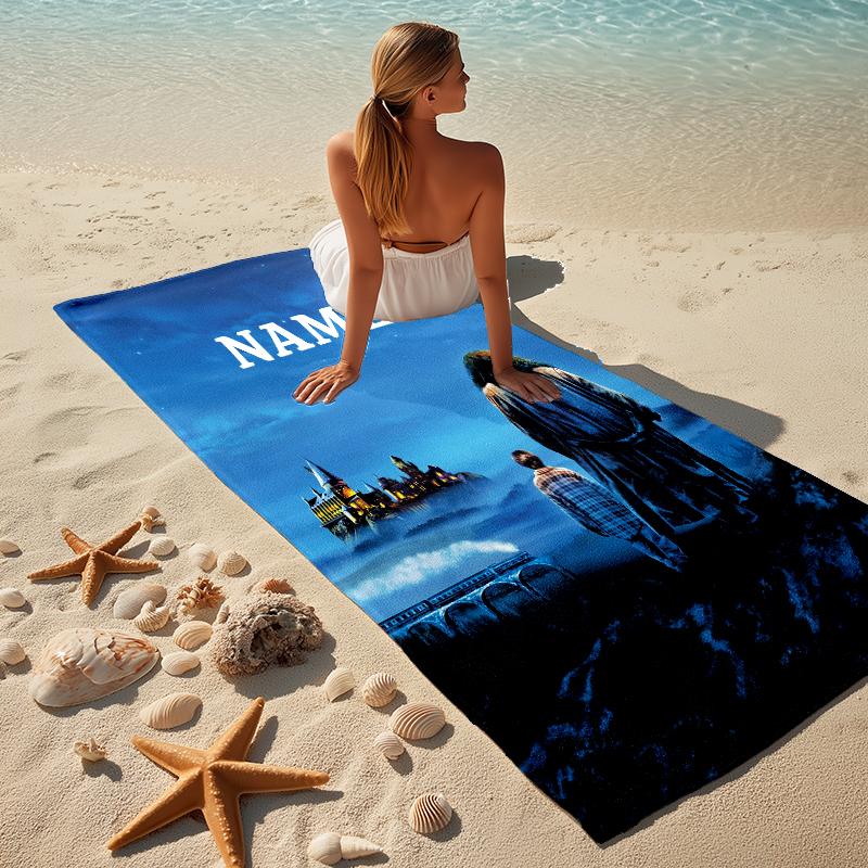 Custom Name Winter Flight Stylish Digital Printing Beach Towel Quick‑Drying Absorbent Blanket for Beach Pool Gym Travel